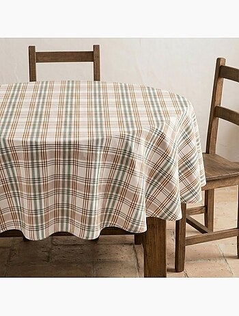 Nappe antitache ronde motif tartan, toucher et tombé naturels - Gamusi.