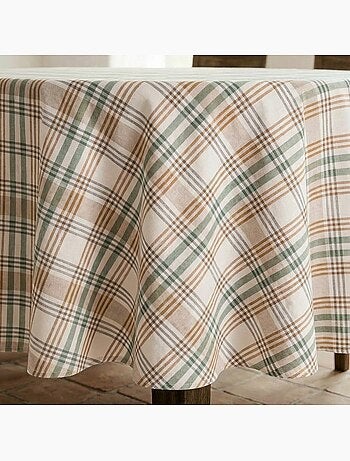 Nappe antitache ronde motif tartan, toucher et tombé naturels - Gamusi.