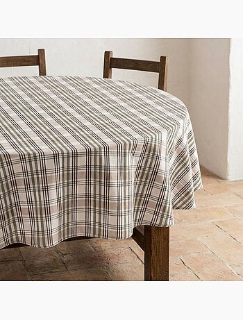 Nappe antitache ronde motif tartan, toucher et tombé naturels - Gamusi.