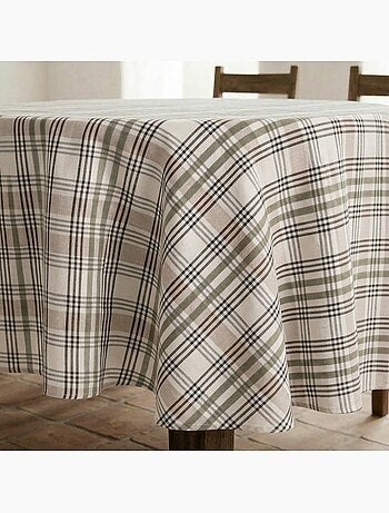 Nappe antitache ronde motif tartan, toucher et tombé naturels - Gamusi.