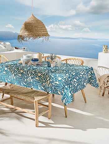 Nappe carrée coton enduit feuillage abstrait