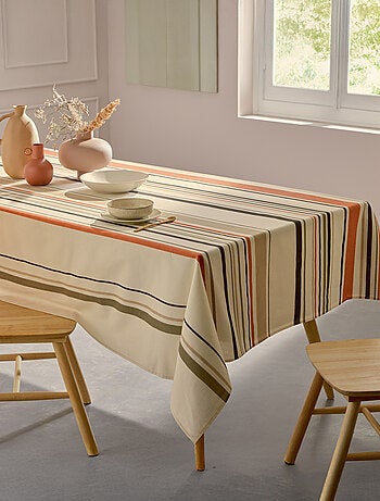 Nappe carrée coton enduit rayures basque