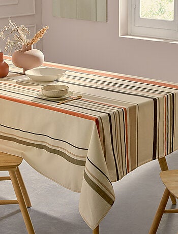 Nappe carrée coton enduit rayures basque