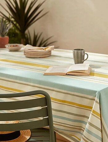 Nappe carrée coton enduit rayures basque