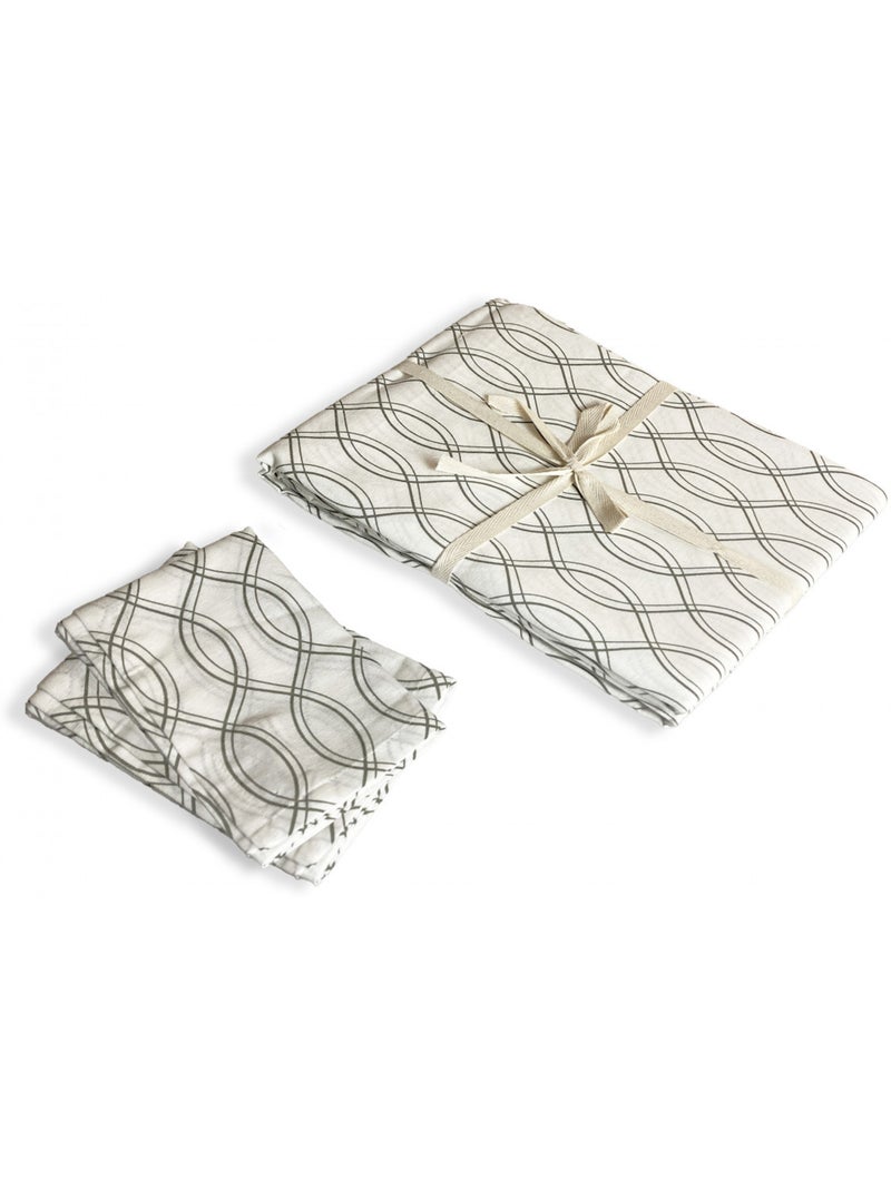 Nappe carrée imprimé géométrique déperlant 140 x 140 cm - Future Home Blanc Noir Blanc - Kiabi