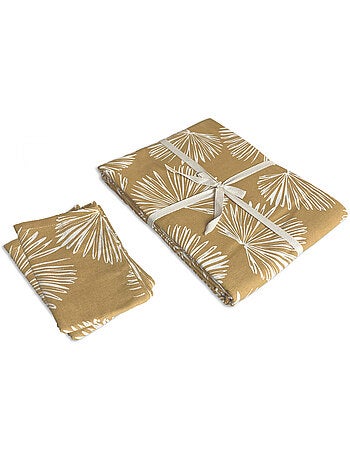 Nappe carrée imprimé végétal 140 x 140 cm + 2 serviettes 35 x 35 cm Future Home