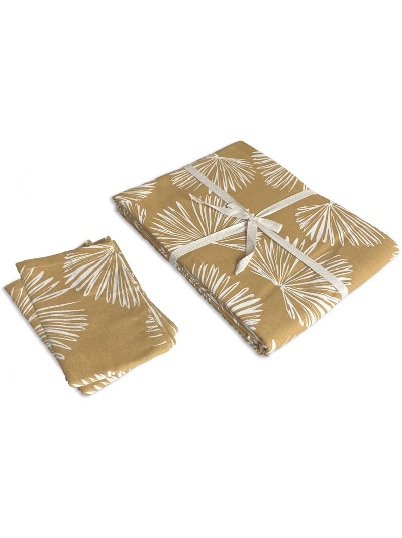 Nappe carrée imprimé végétal 140 x 140 cm + 2 serviettes 35 x 35 cm Future Home Moutarde - Kiabi