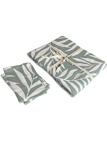 Nappe carrée VERA imprimé feuillage 140 x 140 cm, avec 2 serviettes Future Home