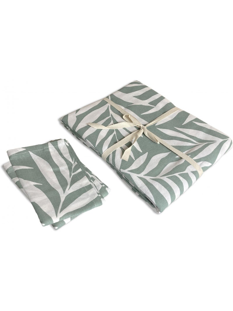 Nappe carrée VERA imprimé feuillage 140 x 140 cm, avec 2 serviettes Future Home Menthe/Turquoise/Blanc - Kiabi