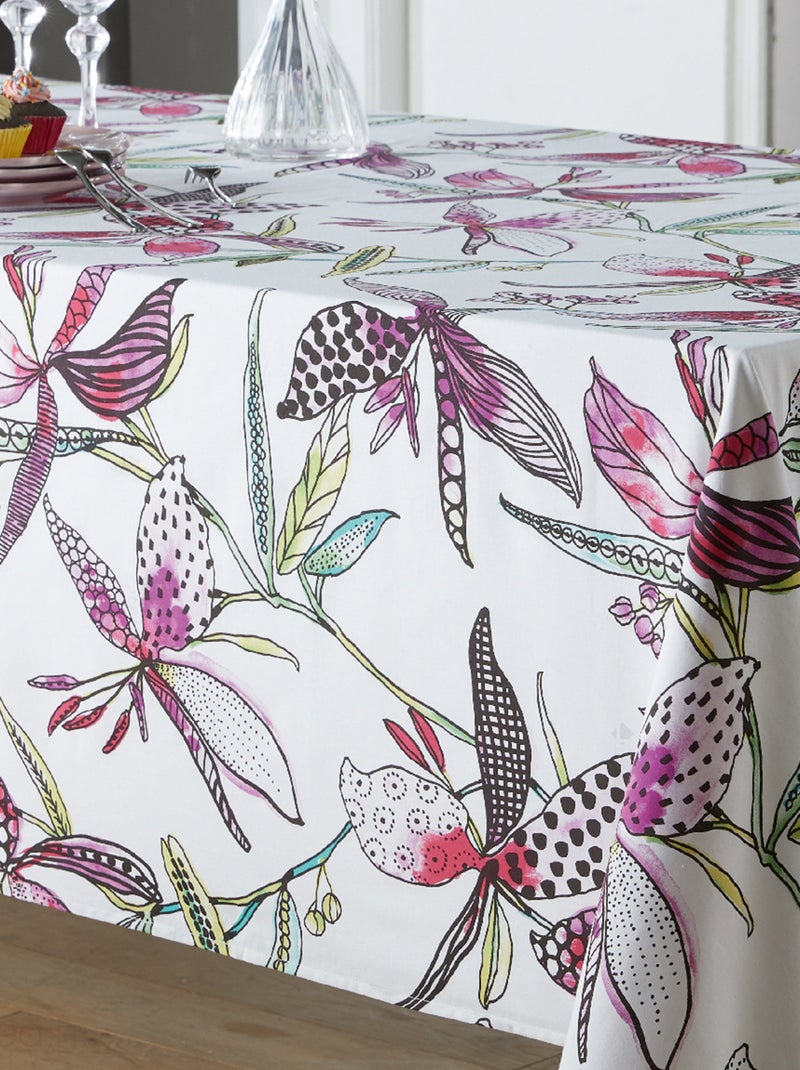 Nappe coton enduite PARADIS Rectangulaire Rose - Kiabi