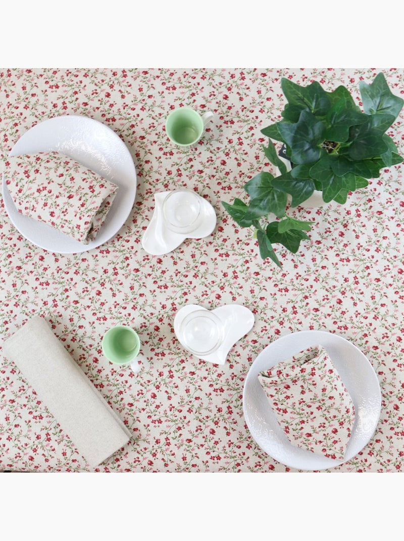 Nappe coton lin naturel FLORALIE Rouge - Kiabi