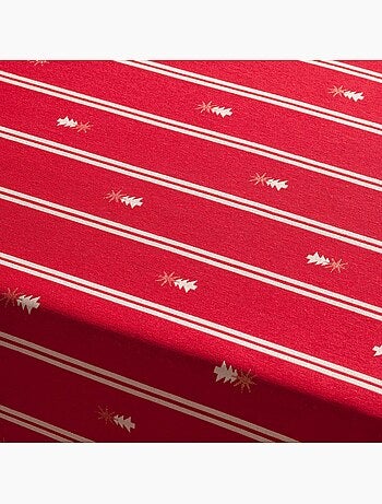 Nappe de noël à doubles rayures avec fil lurex et sapins brodés en relief - gamusi.