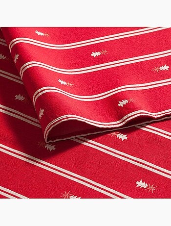 Nappe de noël à doubles rayures avec fil lurex et sapins brodés en relief - gamusi.