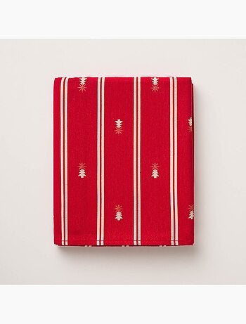 Nappe de noël à doubles rayures avec fil lurex et sapins brodés en relief - gamusi.