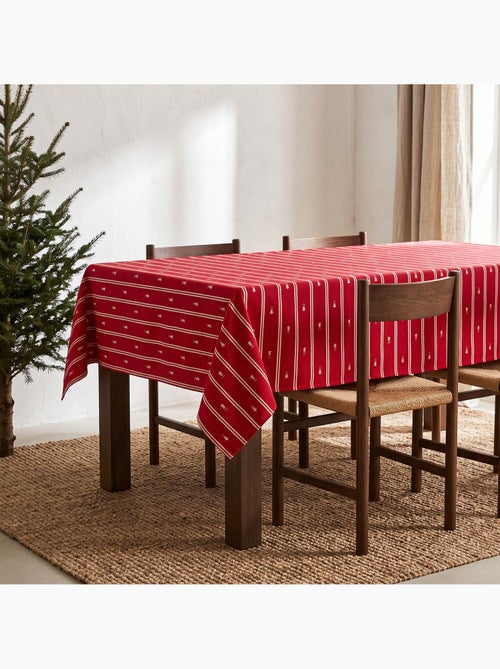 Nappe de noël à doubles rayures avec fil lurex et sapins brodés en relief - gamusi. - Kiabi Nappe de noël à doubles rayures avec fil lurex et sapins brodés en relief - gamusi. - Kiabi