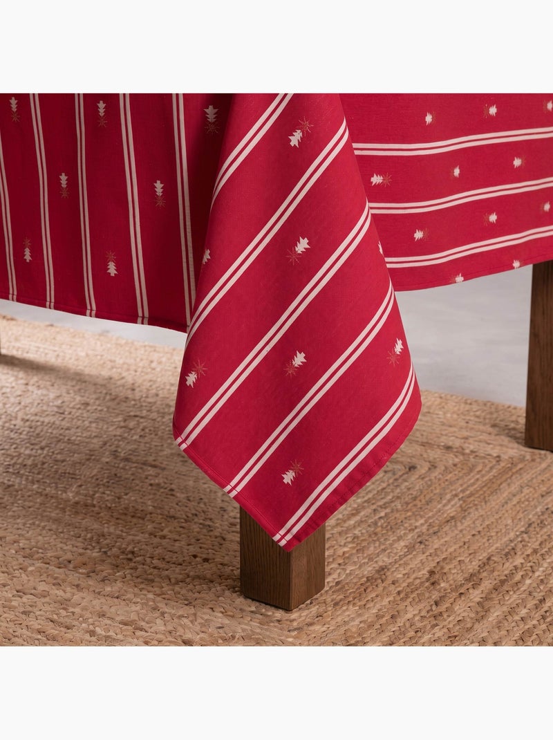 Nappe de noël à doubles rayures avec fil lurex et sapins brodés en relief - gamusi. Rouge - Kiabi