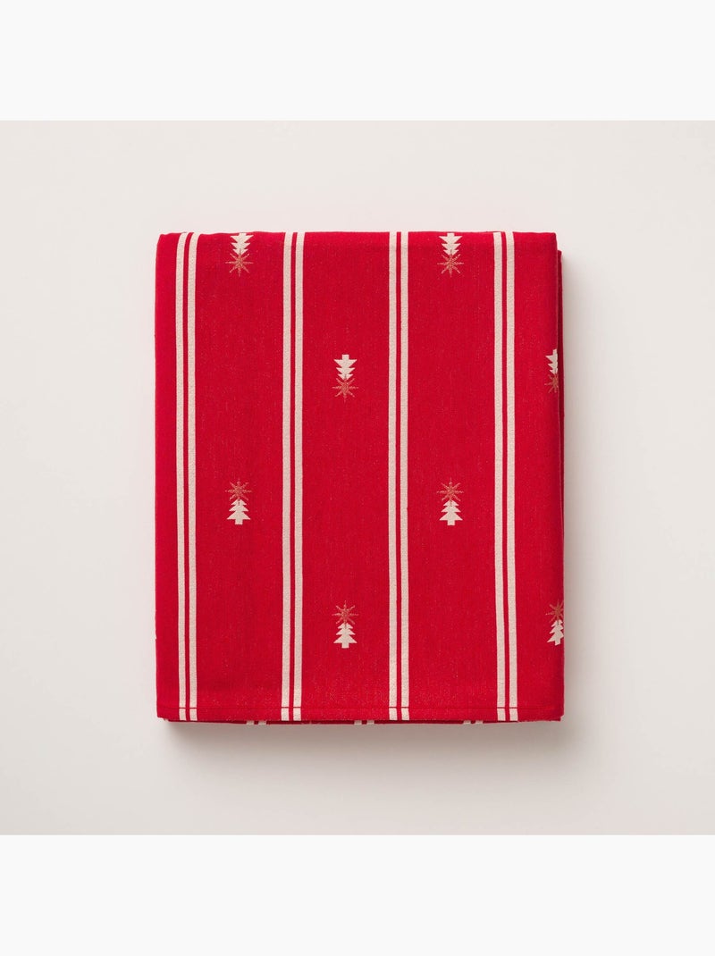 Nappe de noël à doubles rayures avec fil lurex et sapins brodés en relief - gamusi. Rouge - Kiabi