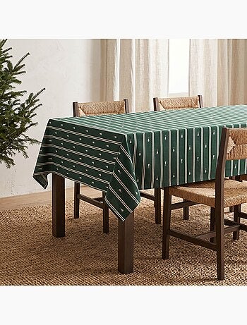 Nappe de noël à doubles rayures avec fil lurex et sapins brodés en relief - gamusi.