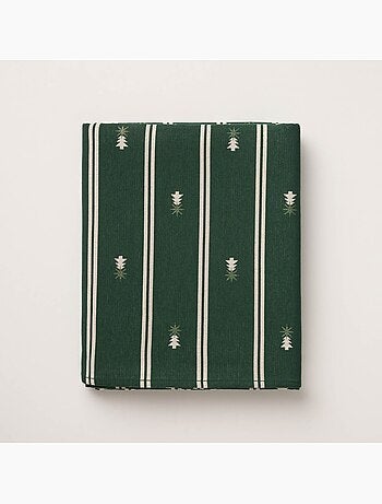 Nappe de noël à doubles rayures avec fil lurex et sapins brodés en relief - gamusi.