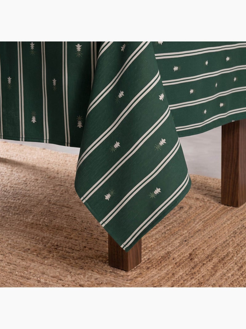 Nappe de noël à doubles rayures avec fil lurex et sapins brodés en relief - gamusi. Vert - Kiabi