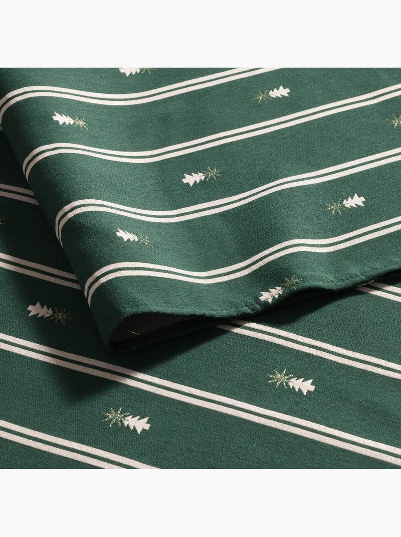 Nappe de noël à doubles rayures avec fil lurex et sapins brodés en relief - gamusi. Vert - Kiabi