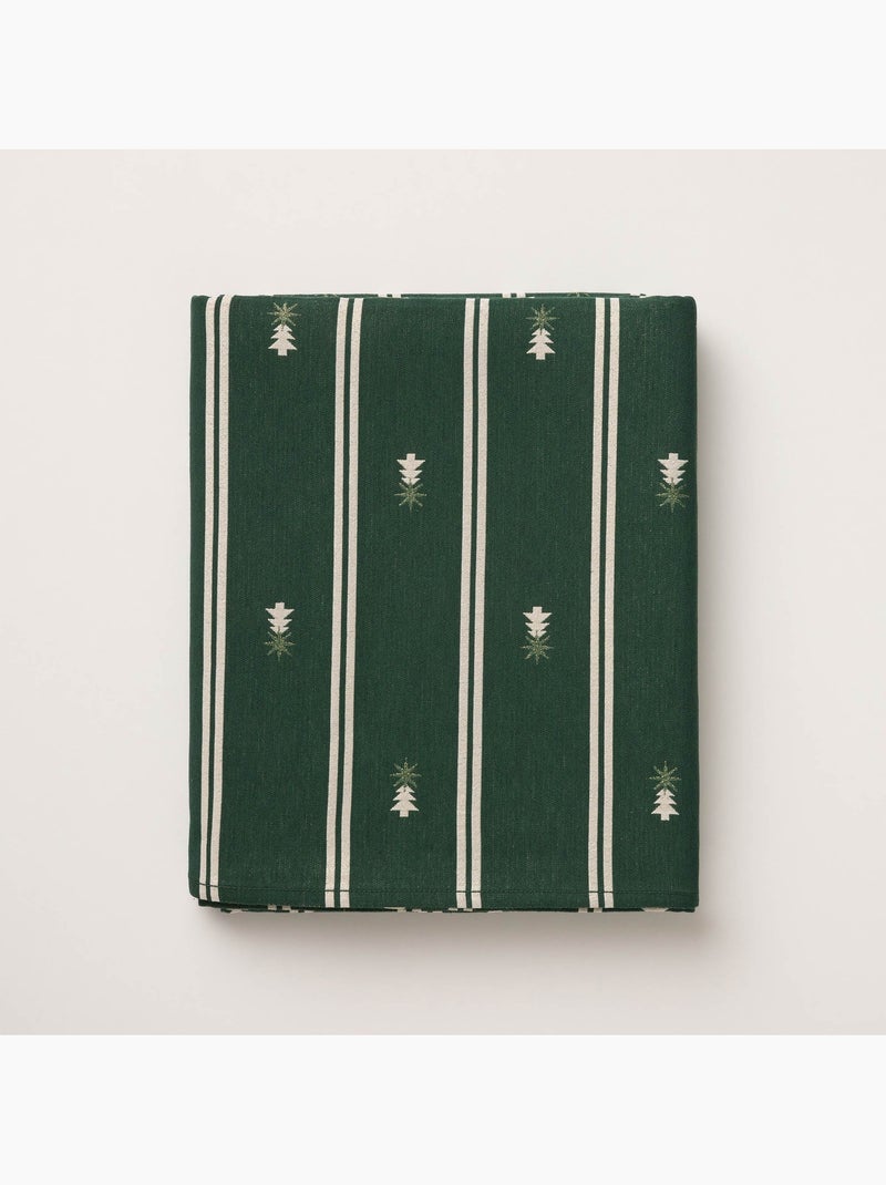 Nappe de noël à doubles rayures avec fil lurex et sapins brodés en relief - gamusi. Vert - Kiabi