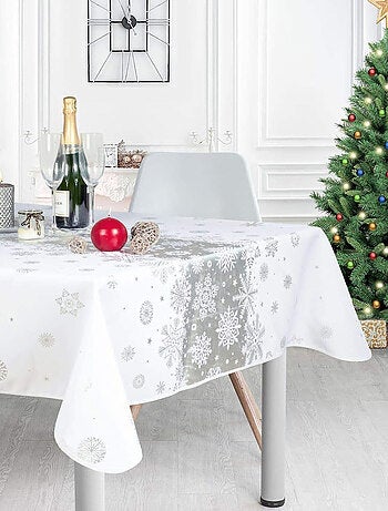 Nappe de Noël Argenté Rectangle ou Ronde - Neige De Noël