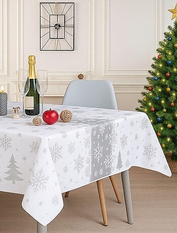 Nappe de Noël Argenté Rectangle ou Ronde - Neige De Noël