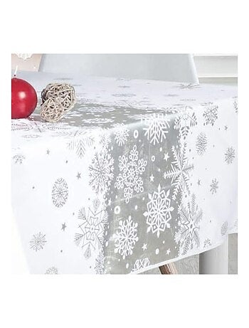 Nappe de Noël Argenté Rectangle ou Ronde - Neige De Noël