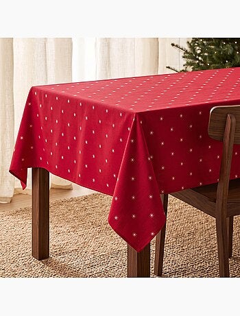 Nappe de noël avec fil lurex et étoiles brodées en relief - gamusi.