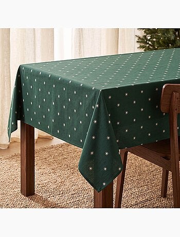 Nappe de noël avec fil lurex et étoiles brodées en relief - gamusi.