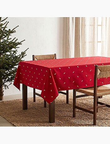 Nappe de noël avec fil lurex et sapins brodés en relief - gamusi.