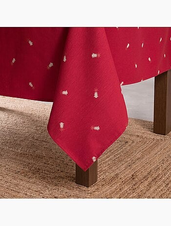 Nappe de noël avec fil lurex et sapins brodés en relief - gamusi.