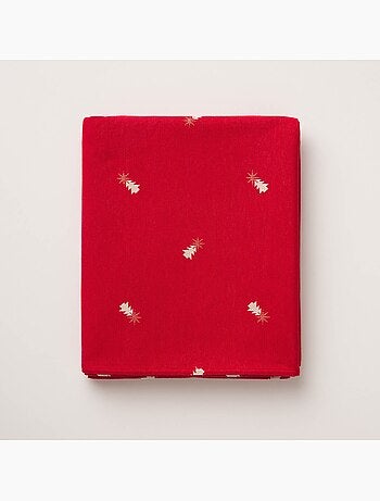 Nappe de noël avec fil lurex et sapins brodés en relief - gamusi.