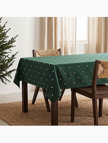 Nappe de noël avec fil lurex et sapins brodés en relief - gamusi.