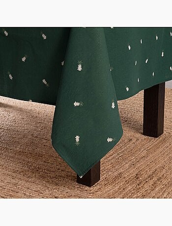 Nappe de noël avec fil lurex et sapins brodés en relief - gamusi.