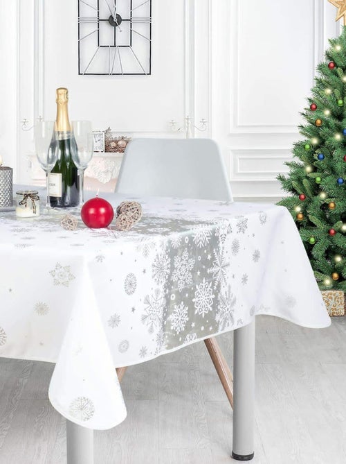 Nappe de Noël blanche Neige argentée 150 x 240 cm - Promo Linge - Kiabi