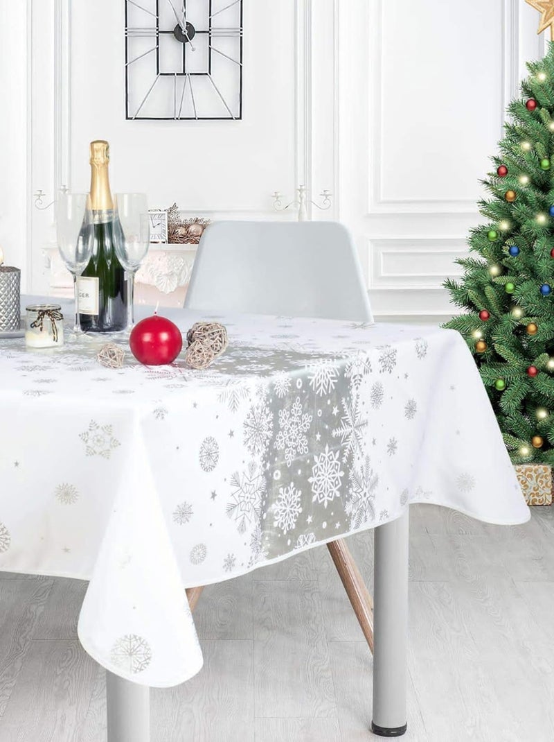 Nappe de Noël blanche Neige argentée 150 x 240 cm - Promo Linge Blanc - Kiabi