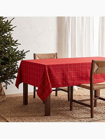 Nappe de noël en coton à carreaux avec fil lurex en relief - gamusi.