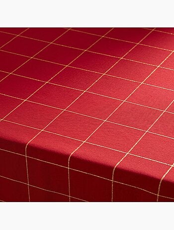 Nappe de noël en coton à carreaux avec fil lurex en relief - gamusi.