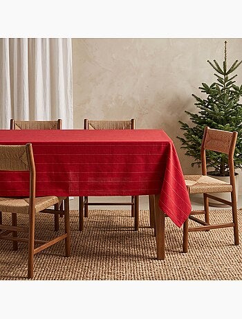 Nappe de noël en coton à rayures avec fil lurex en relief - gamusi.