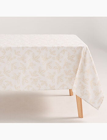 Nappe de noël en coton, branches de houx dorées en relief - gamusi