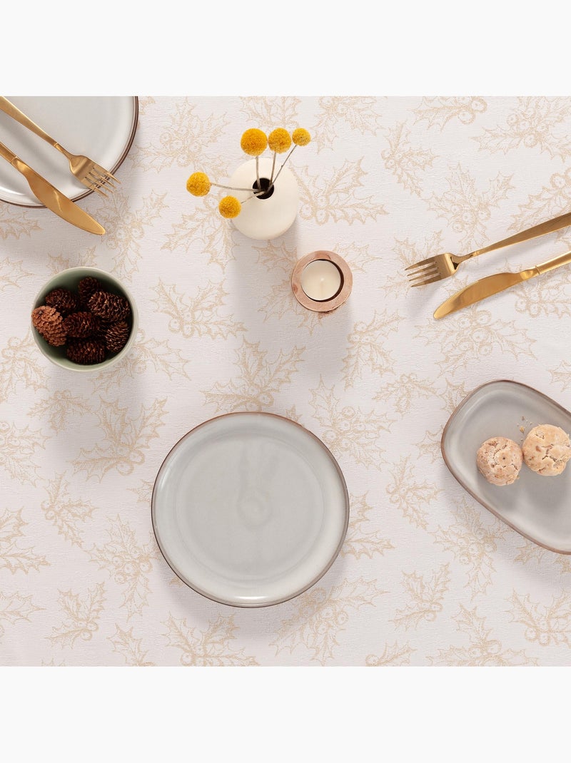 Nappe de noël en coton, branches de houx dorées en relief - gamusi Blanc Doré - Kiabi