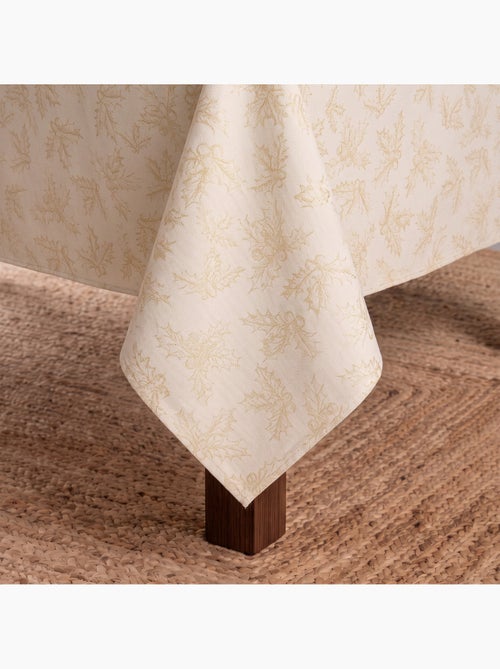 Nappe de noël en coton, branches de houx dorées en relief - gamusi - Kiabi Nappe de noël en coton, branches de houx dorées en relief - gamusi - Kiabi