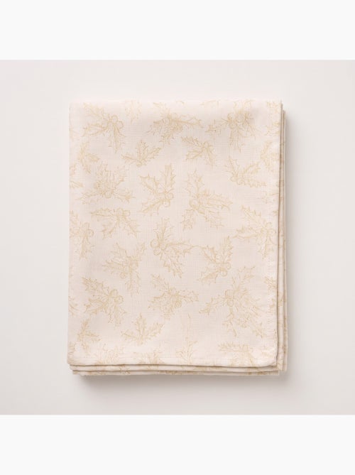 Nappe de noël en coton, branches de houx dorées en relief - gamusi - Kiabi Nappe de noël en coton, branches de houx dorées en relief - gamusi - Kiabi