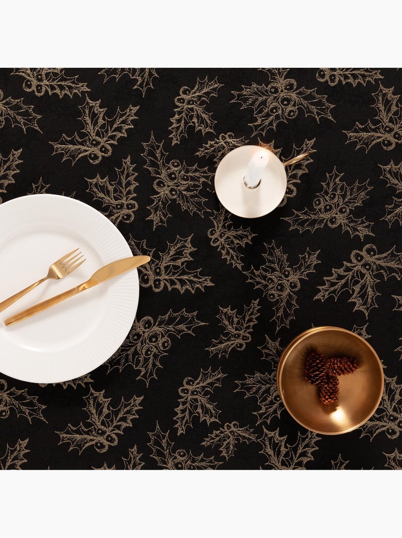 Nappe de noël en coton, branches de houx dorées en relief - gamusi Noir Doré - Kiabi