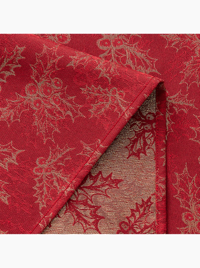 Nappe de noël en coton, branches de houx dorées en relief - gamusi Rouge - Kiabi