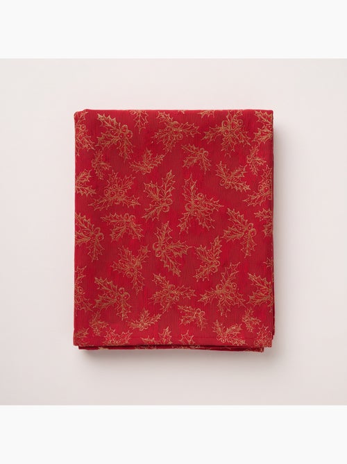 Nappe de noël en coton, branches de houx dorées en relief - gamusi - Kiabi