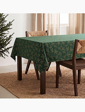 Nappe de noël en coton, branches de houx dorées en relief - gamusi