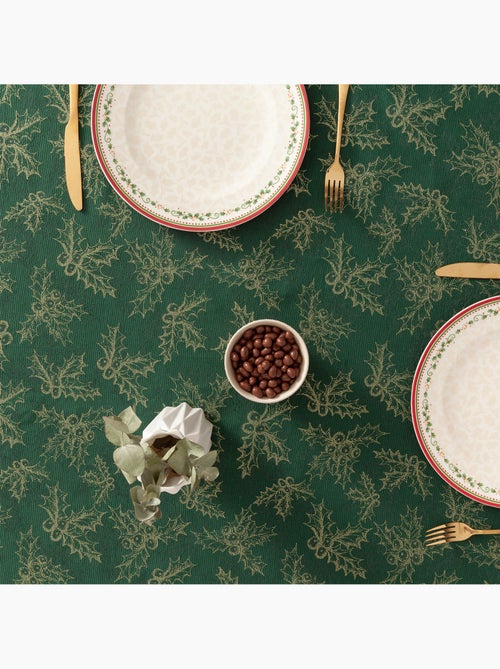 Nappe de noël en coton, branches de houx dorées en relief - gamusi - Kiabi